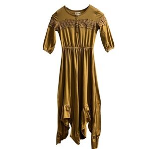 Mia Joy Dress Womens 12 Marigold Tiered Asymmetrical Midi Ruffle Peasant Cottage